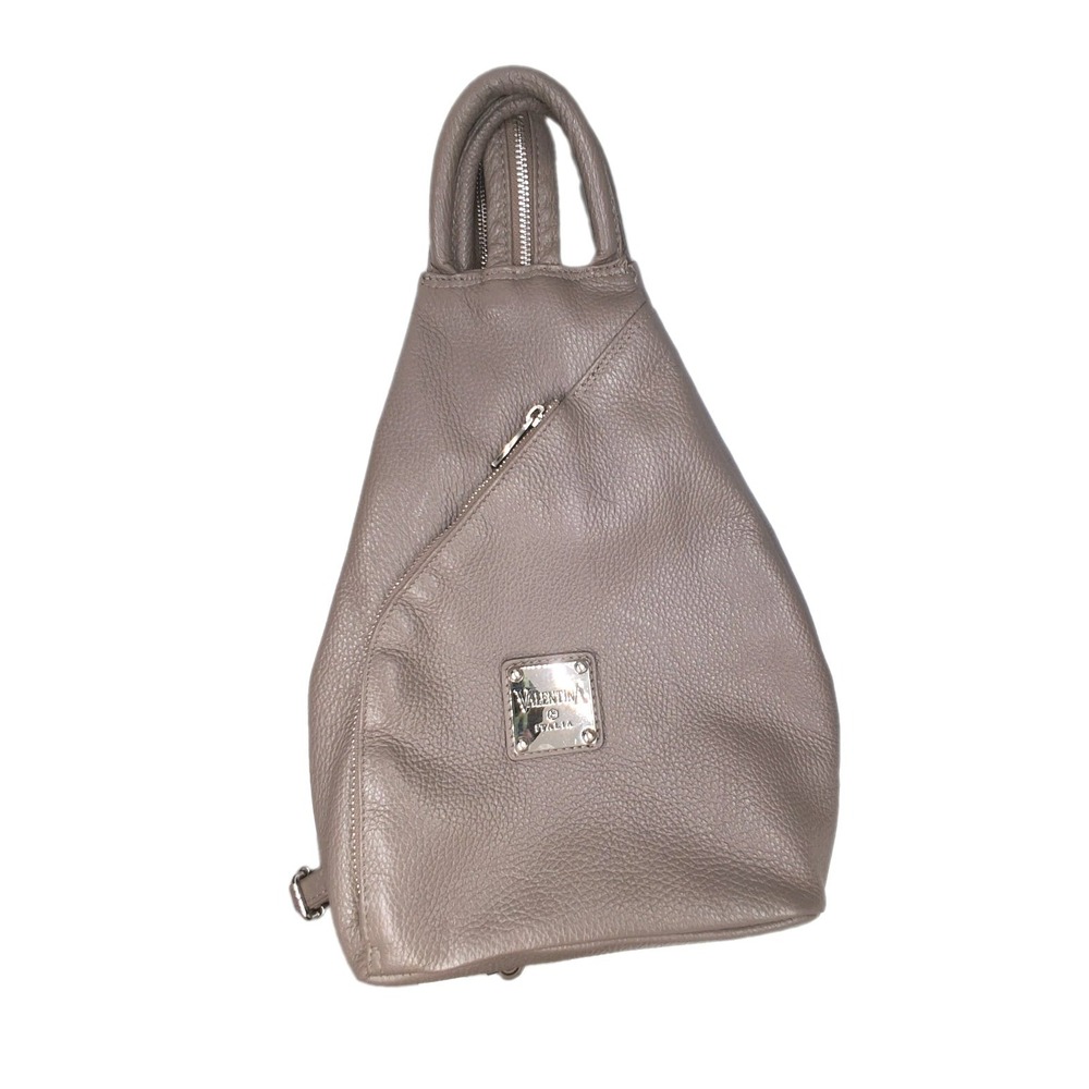 Valentina Italia Sling Bag Backpack Taupe Pebbled Leather Convertible Purse